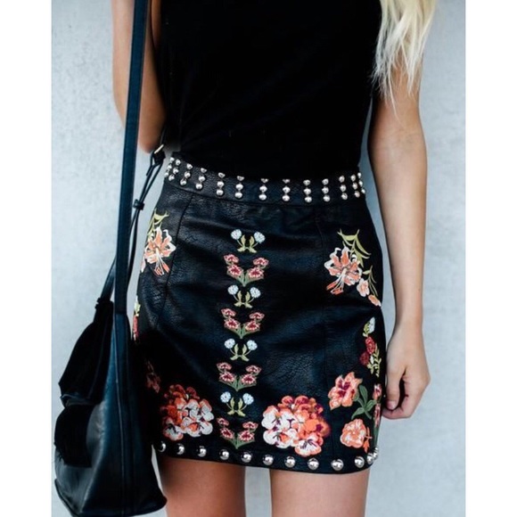 Vici Dresses & Skirts - M - Vici Studded Floral Embroidered Mini Skirt